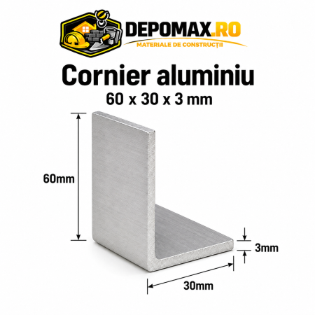 Cornier aluminiu 60 x 30 x 3 mm, 6 metri (EN AW-6060)